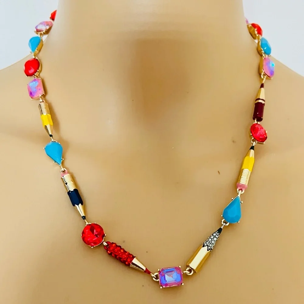 New Betsey Johnson Faux Stone Back To School Pencil Collar Necklace - Picture 8 of 10